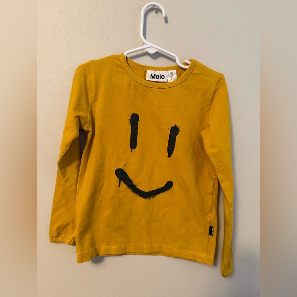 Molo Kids Mustard Smiley Long Sleeve Tee
